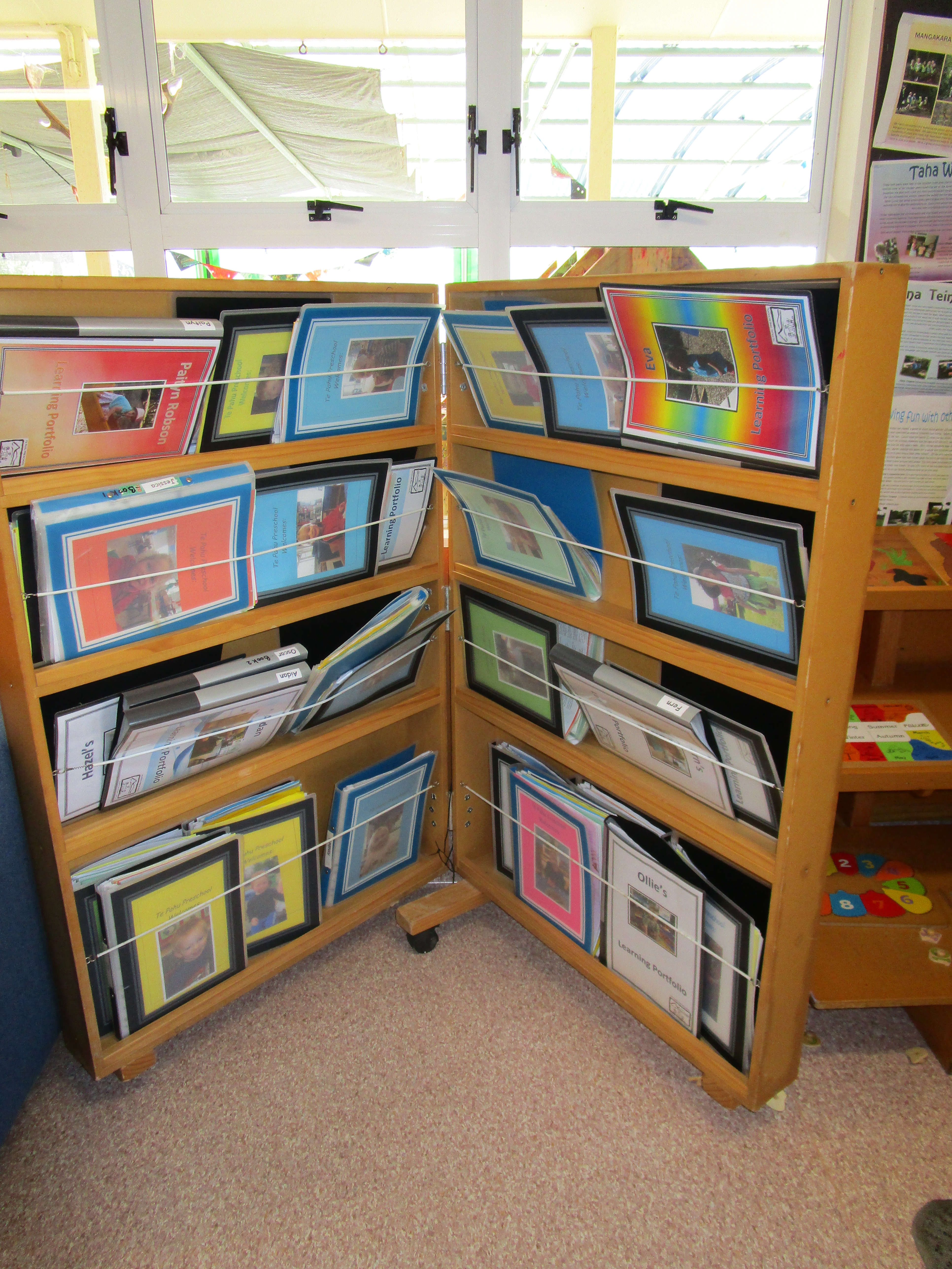 Te Pahu Preschool portfolios on display
