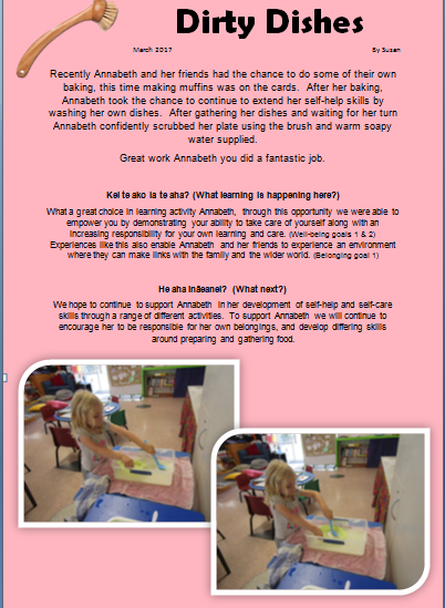An example of Te Pahu Preschool portfolio page 2