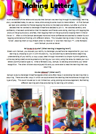 An example of Te Pahu Preschool portfolio page 5