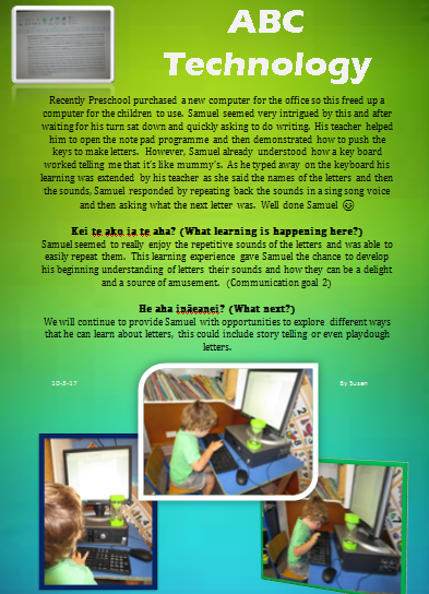 An example of Te Pahu Preschool portfolio page 3