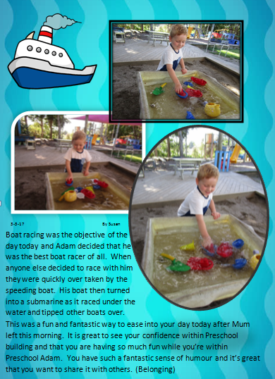 An example of Te Pahu Preschool portfolio page 1