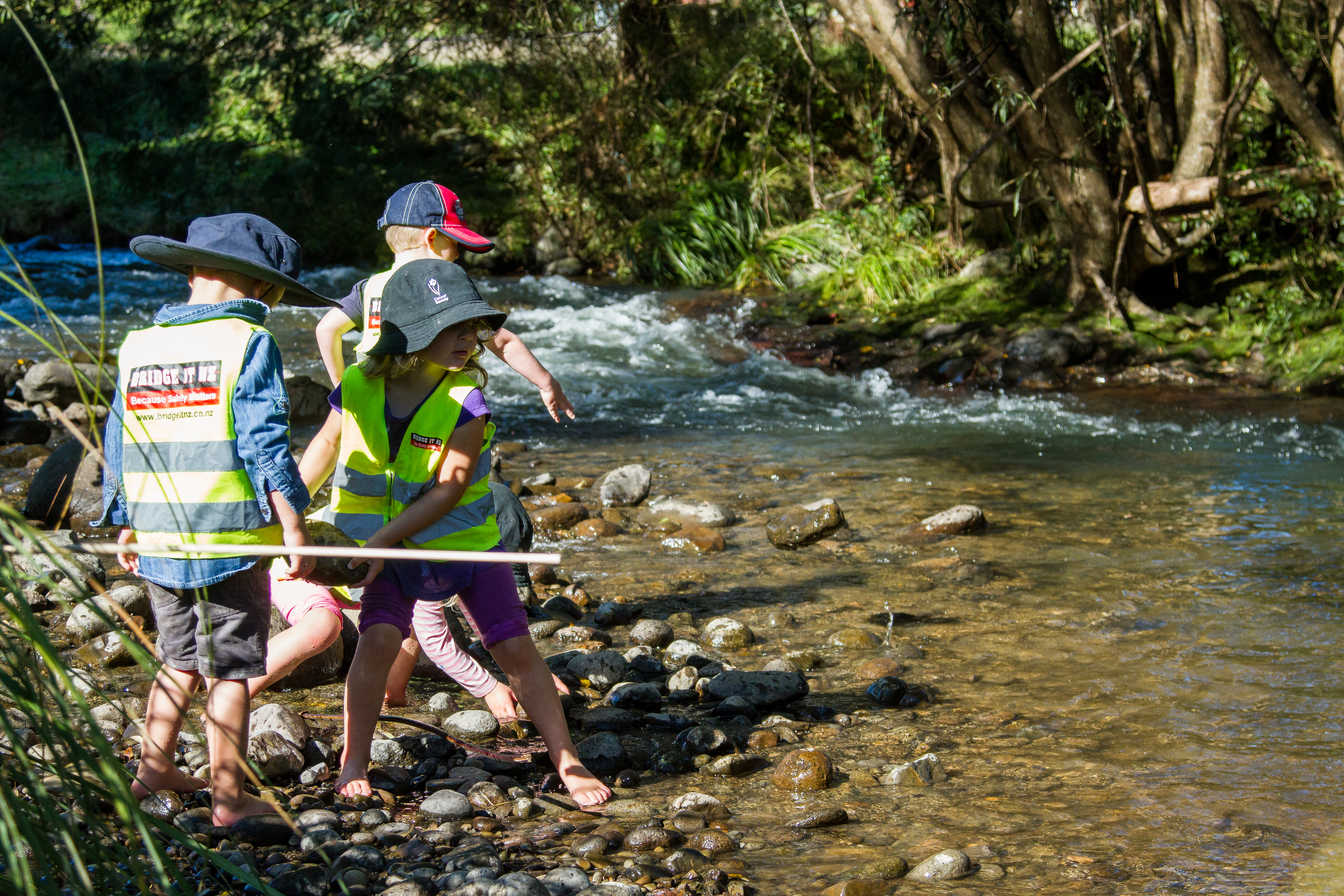 Te Pahu Preschool children exploring the Kanikaniwha stream at Forest School